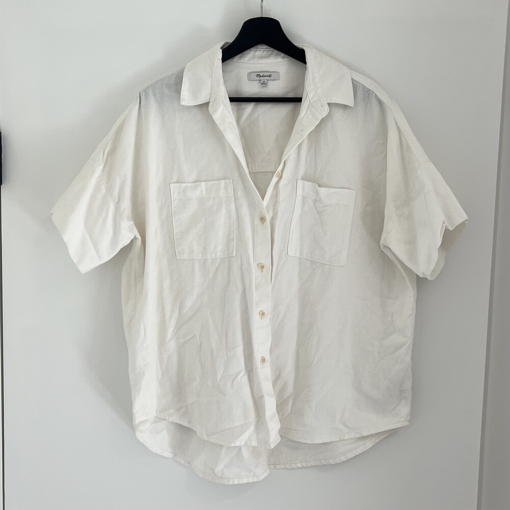 Madewell White Cotton Courier Shirt Oversized Boxy Relaxed Button Up Medium EUC - Picture 3 of 7